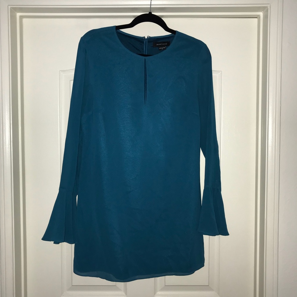 Marciano Teal bell-sleeve Shift Dress